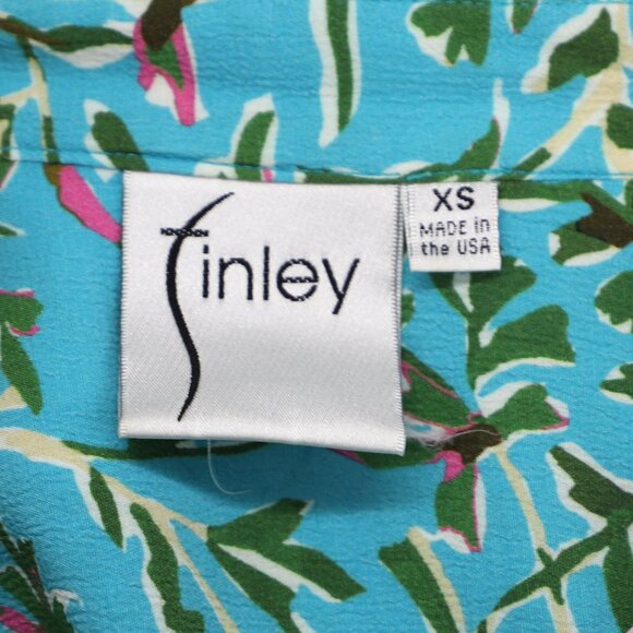 FINLEY Agetha Kyoto Floral-Print Ruffle Button-Front Shirt Blue Green Size XS - Picture 8 of 9